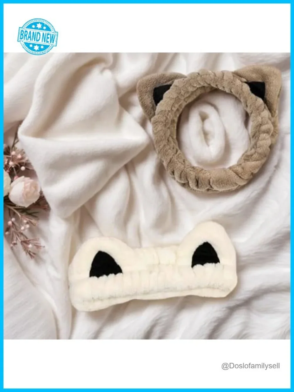 2 Pcs Cat Ears Headband, Soft Coral Fleece Spa Headbands for Washing Face